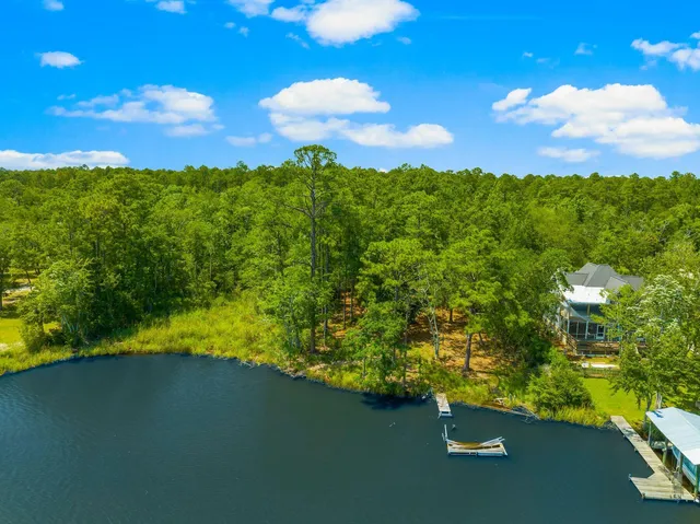 a view of a lake and with houses
