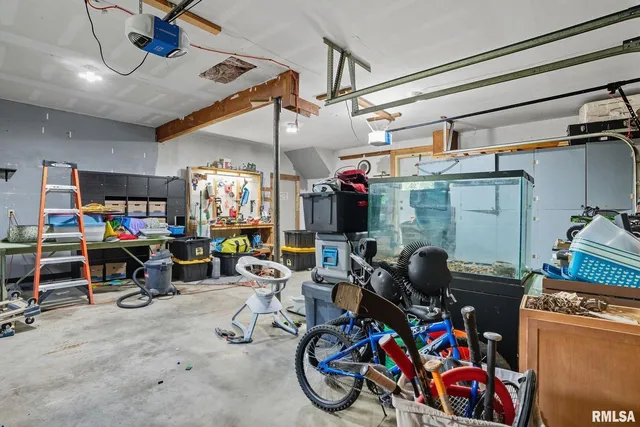 a storage room with furniture and toys