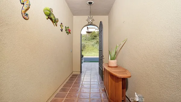 a view of a patio with plants and a table and chairs