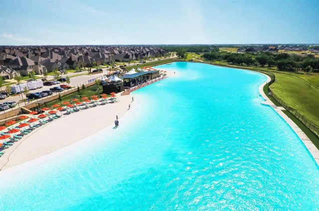 a view of a lake with a nearby beach