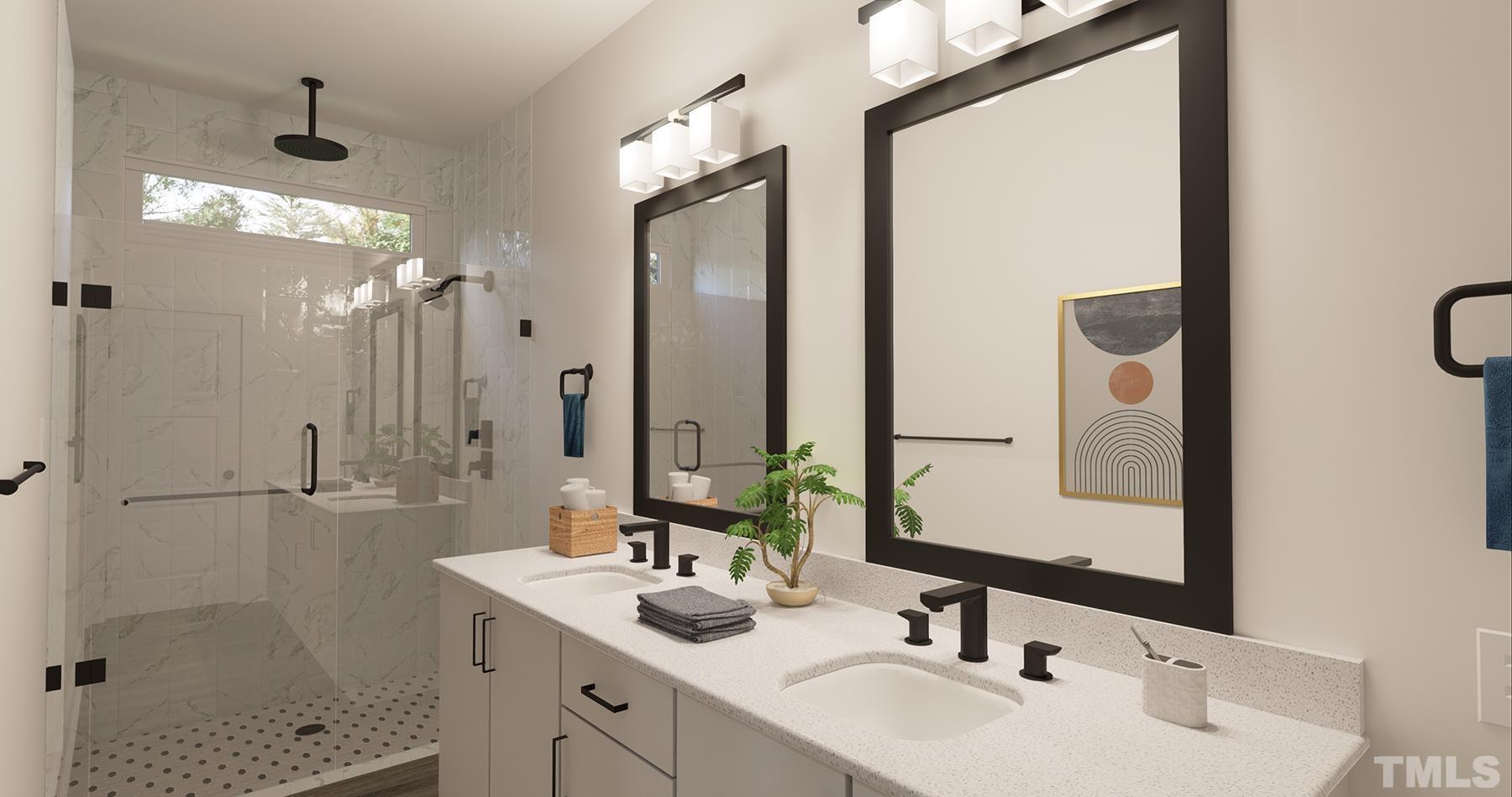 3827 Milltown Ridge Run Raleigh, NC 27612 - Photo 12 of 16 a bathroom with a double vanity sink mirror and shower