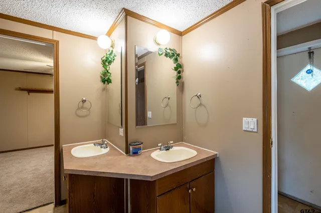 a bathroom with a sink and mirror