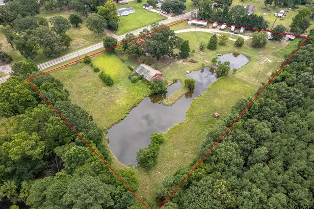 an aerial view of a residential houses with outdoor space