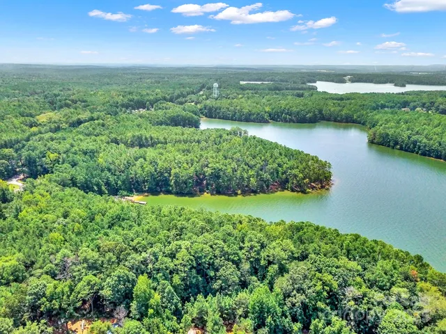 a view of a lake with a city