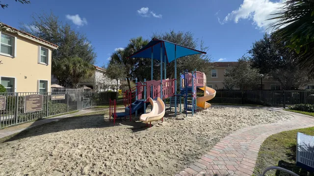 a view of a park with slide