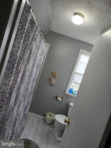 a white toilet sitting next to a shower curtain
