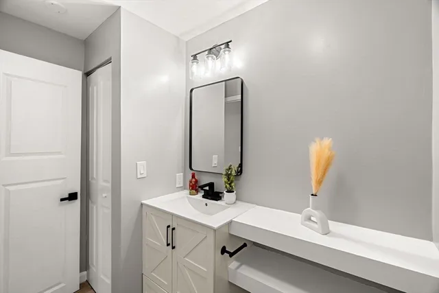 a bathroom with a sink toilet and vanity