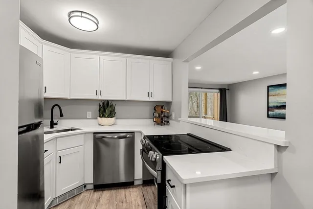 a kitchen with a sink a stove and cabinets