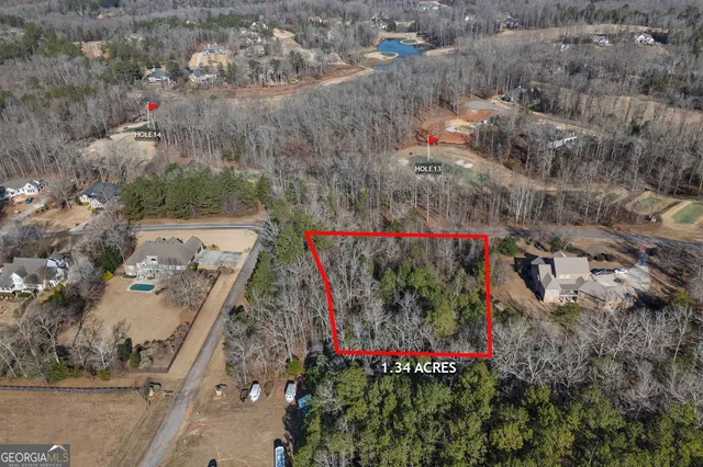 an aerial view of a houses with trees