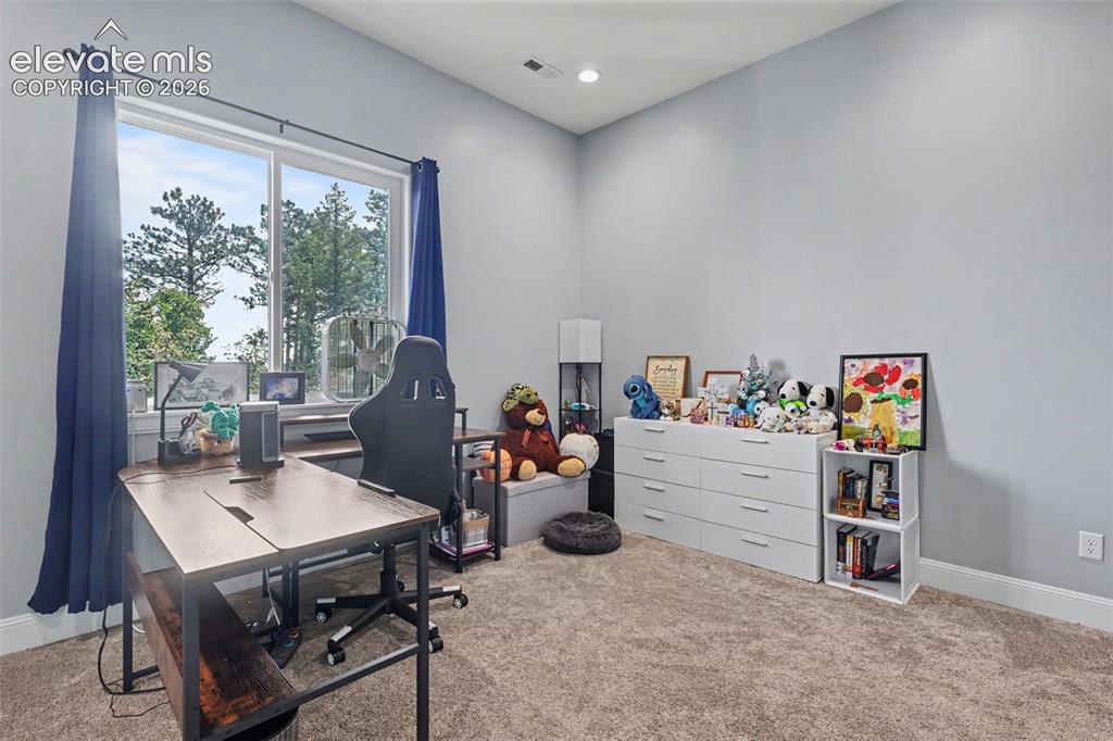 21 Leaming Road Colorado Springs, CO 80906 - Photo 42 of 48 Expansive room featuring a large window, recessed lighting, neutral wall paint, and carpet flooring