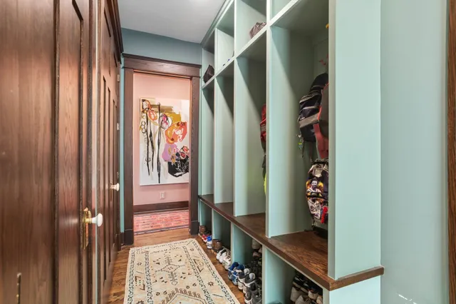 a bathroom with a mirror and a sink
