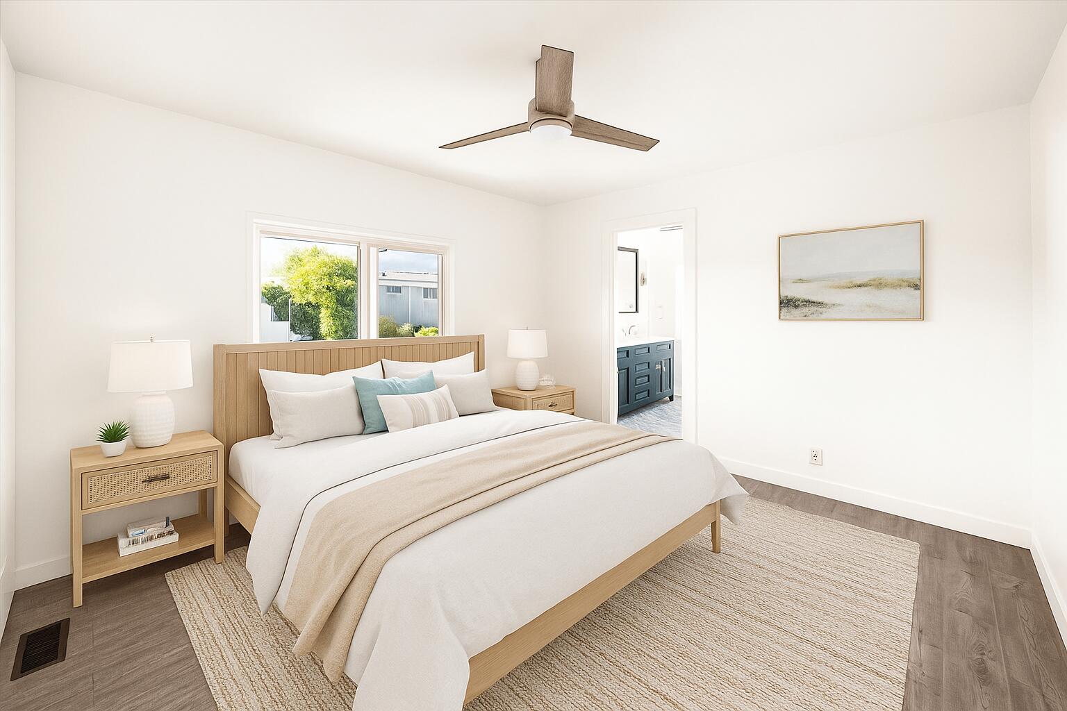 5700 Via Real, Unit 75 Carpinteria, CA 93013 - Photo 3 of 20 a bedroom with a bed and a painting on the wall