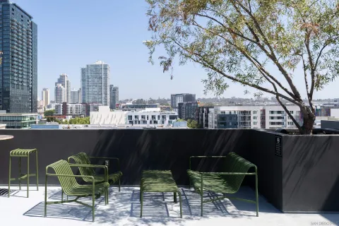 a view of a city with tall buildings