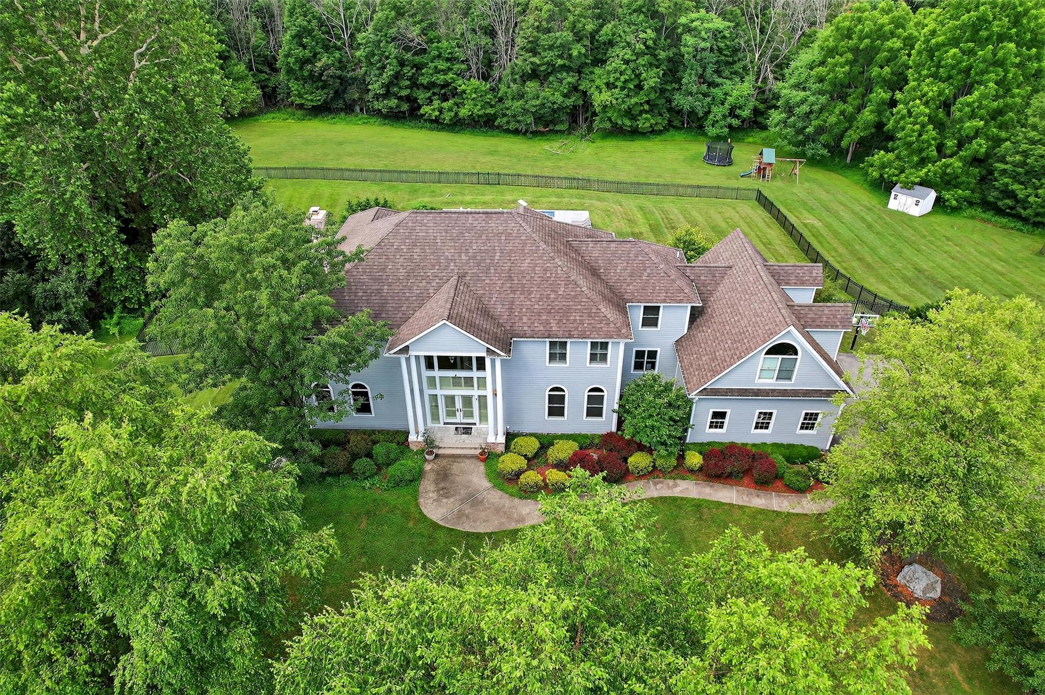 an aerial view of a house