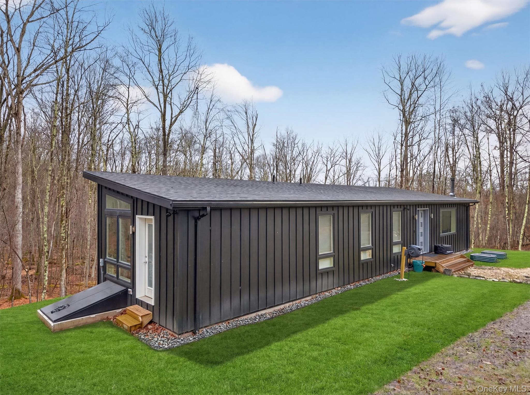 119 Lenni Lenape Road Narrowsburg, NY 12764 - Photo 4 of 40 Rear view of property with board and batten siding, a lawn, a shingled roof, and entry steps