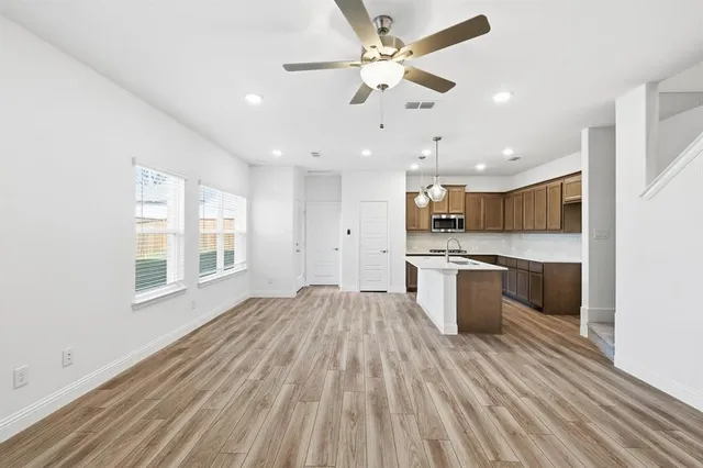 a brick house with a large window
