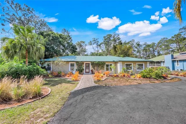 front view of a house with a patio