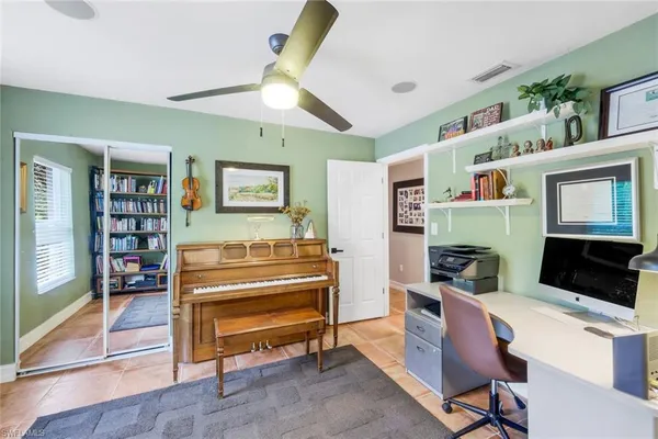 a workspace with furniture