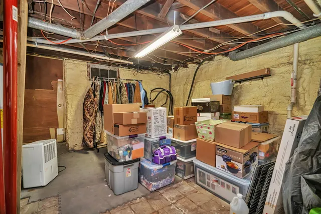 a view of a storage room with gym equipment
