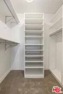a view of walk in closet with empty racks