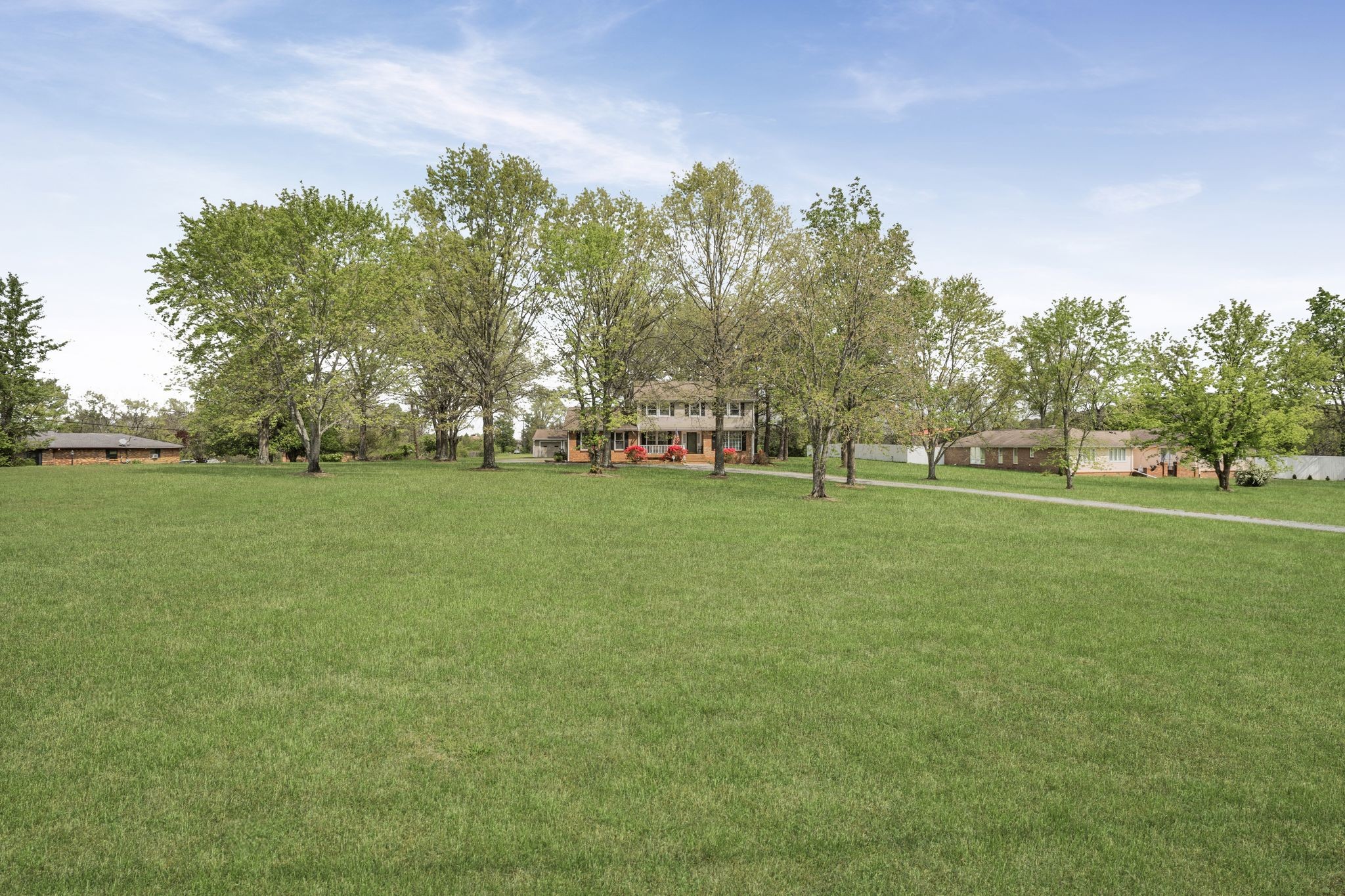 a view of field with trees in the background