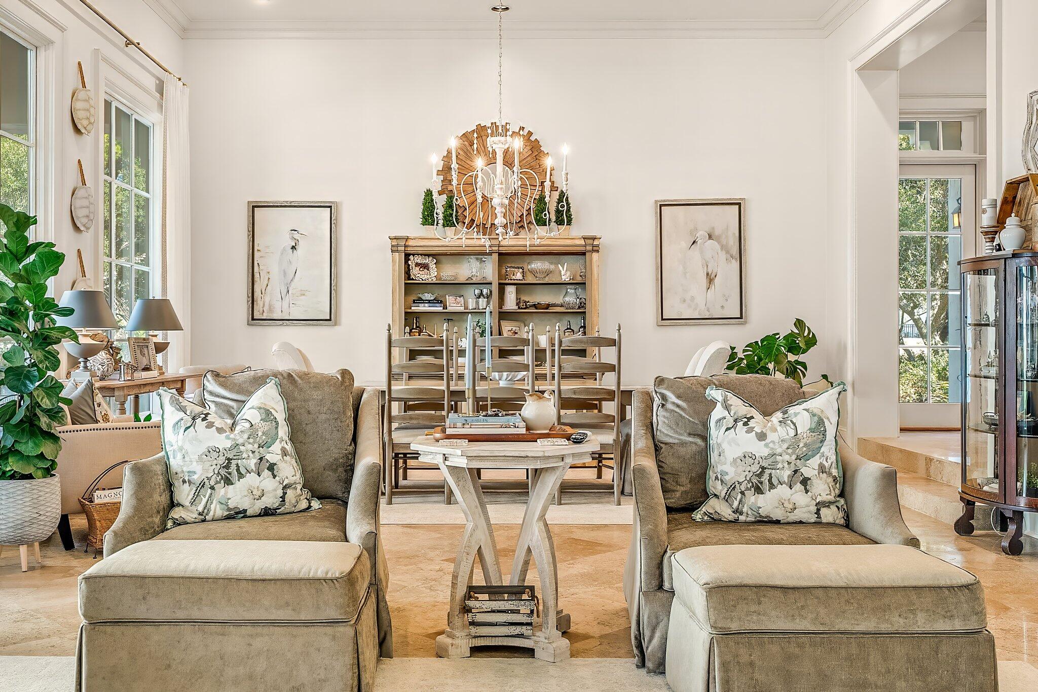 286 Rue Caribe Miramar Beach, FL 32550 - Photo 29 of 79 a living room with furniture and a chandelier