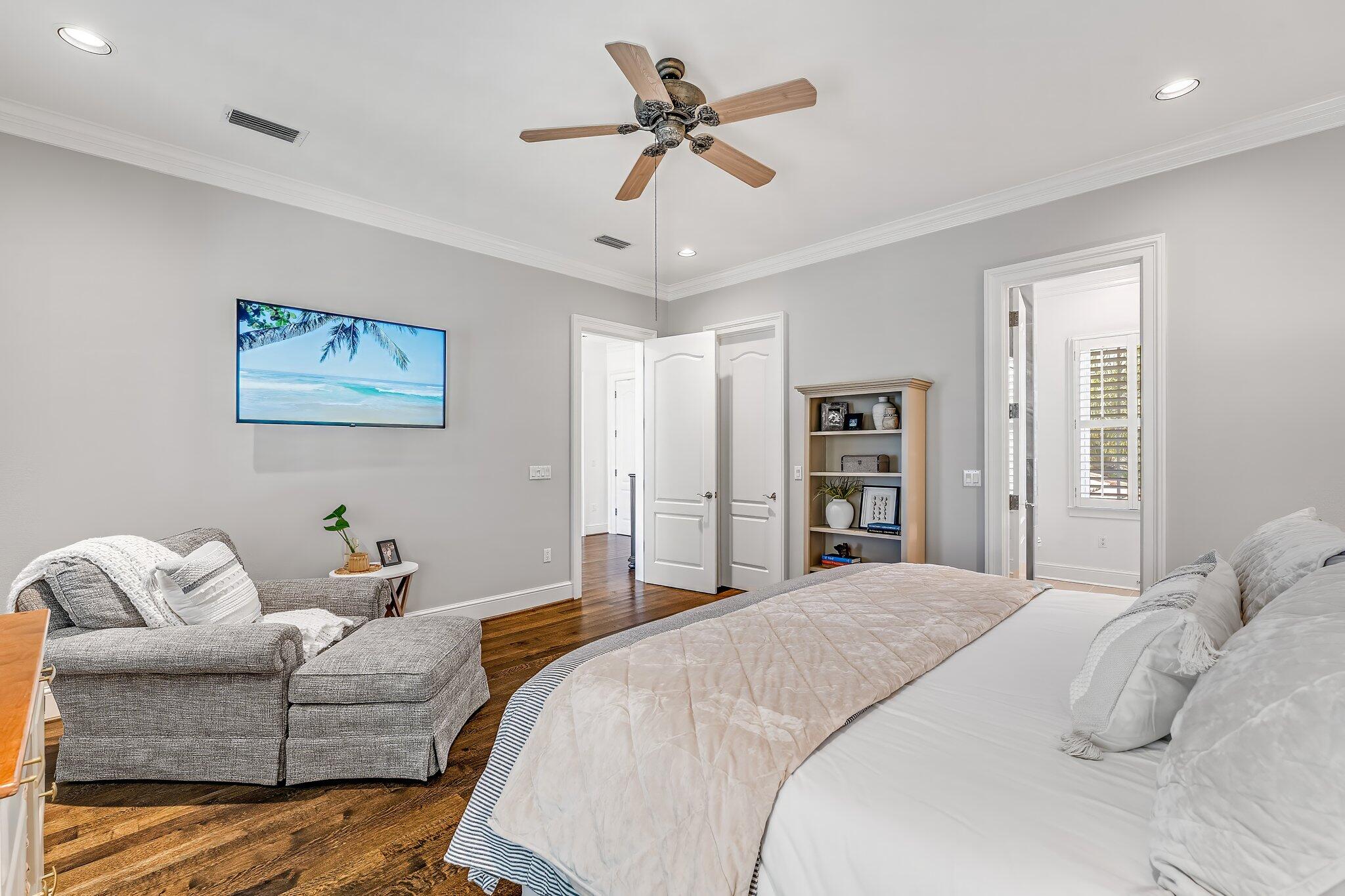 286 Rue Caribe Miramar Beach, FL 32550 - Photo 45 of 79 a bedroom with a bed and ceiling fan