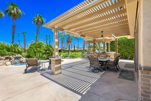 a patio view with a seating space