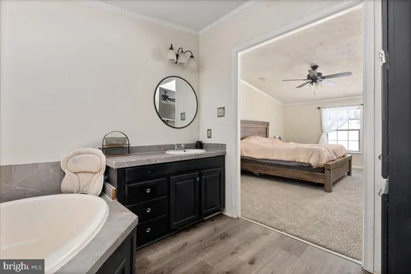 a bathroom with a double vanity sink and a bathtub