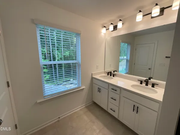 a bathroom with a sink double vanity and a tub