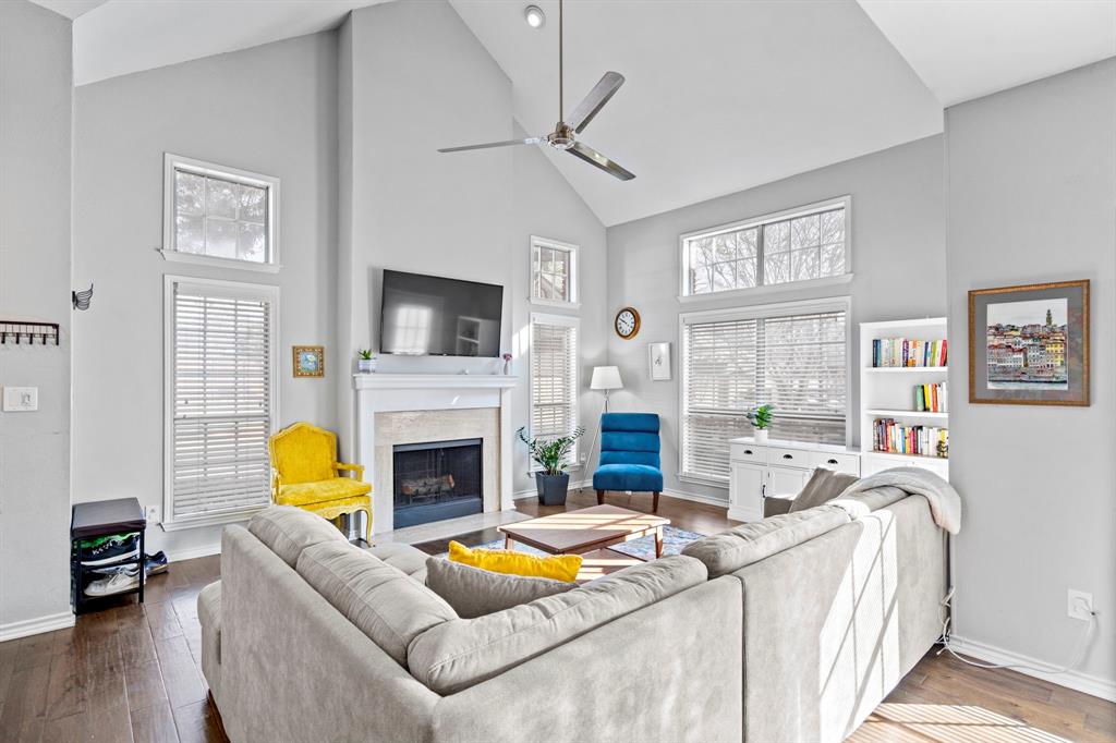 a living room with furniture fireplace and a flat screen tv