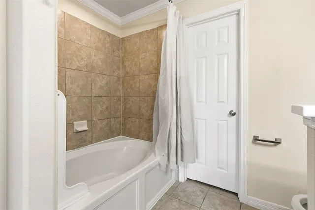 a bathroom with a bathtub