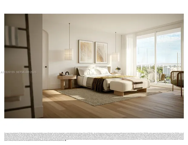 a bedroom with a bed window and a view of bathroom