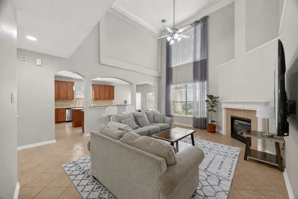a living room with furniture and a couch