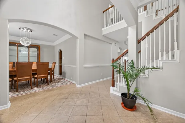 a dining room with furniture
