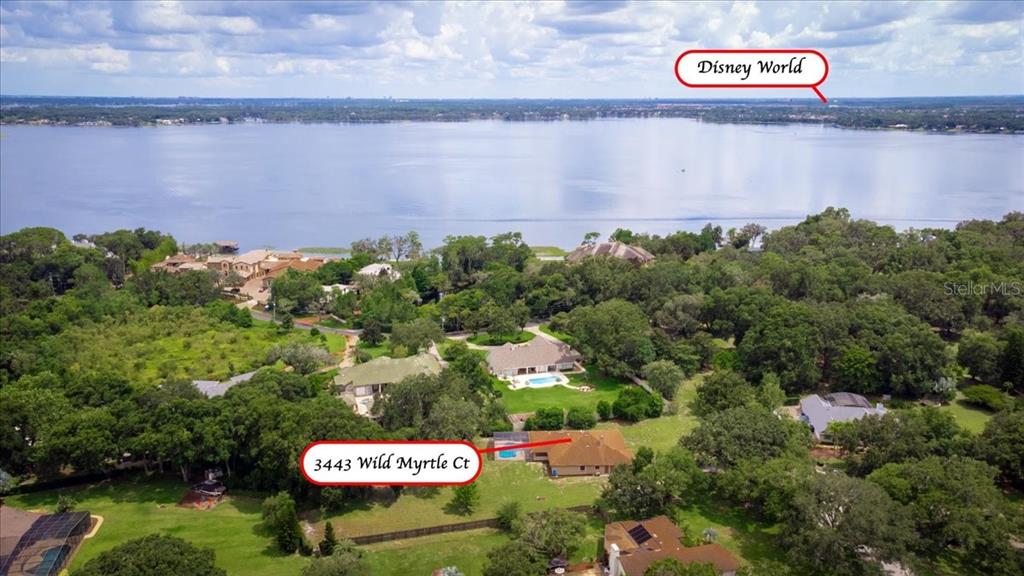 3443 Wild Myrtle Court Windermere, FL 34786 - Photo 2 of 32 a view of a swimming pool with a bench and some trees in the background
