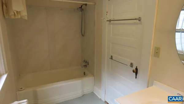 a bathroom with a bathtub