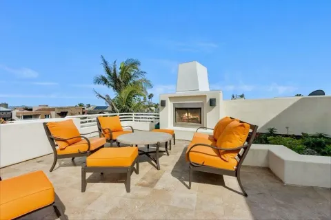 a building outdoor space with patio furniture