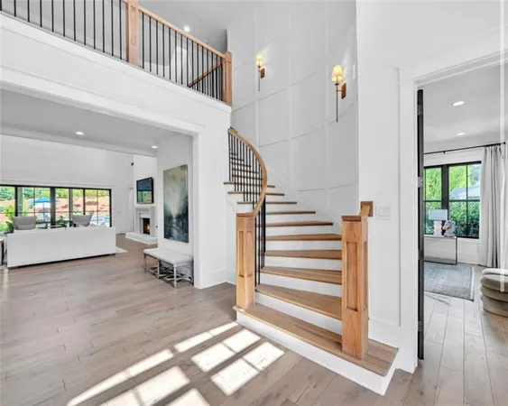 a view of a livingroom with wooden floor