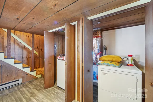 a view of a forest with large trees