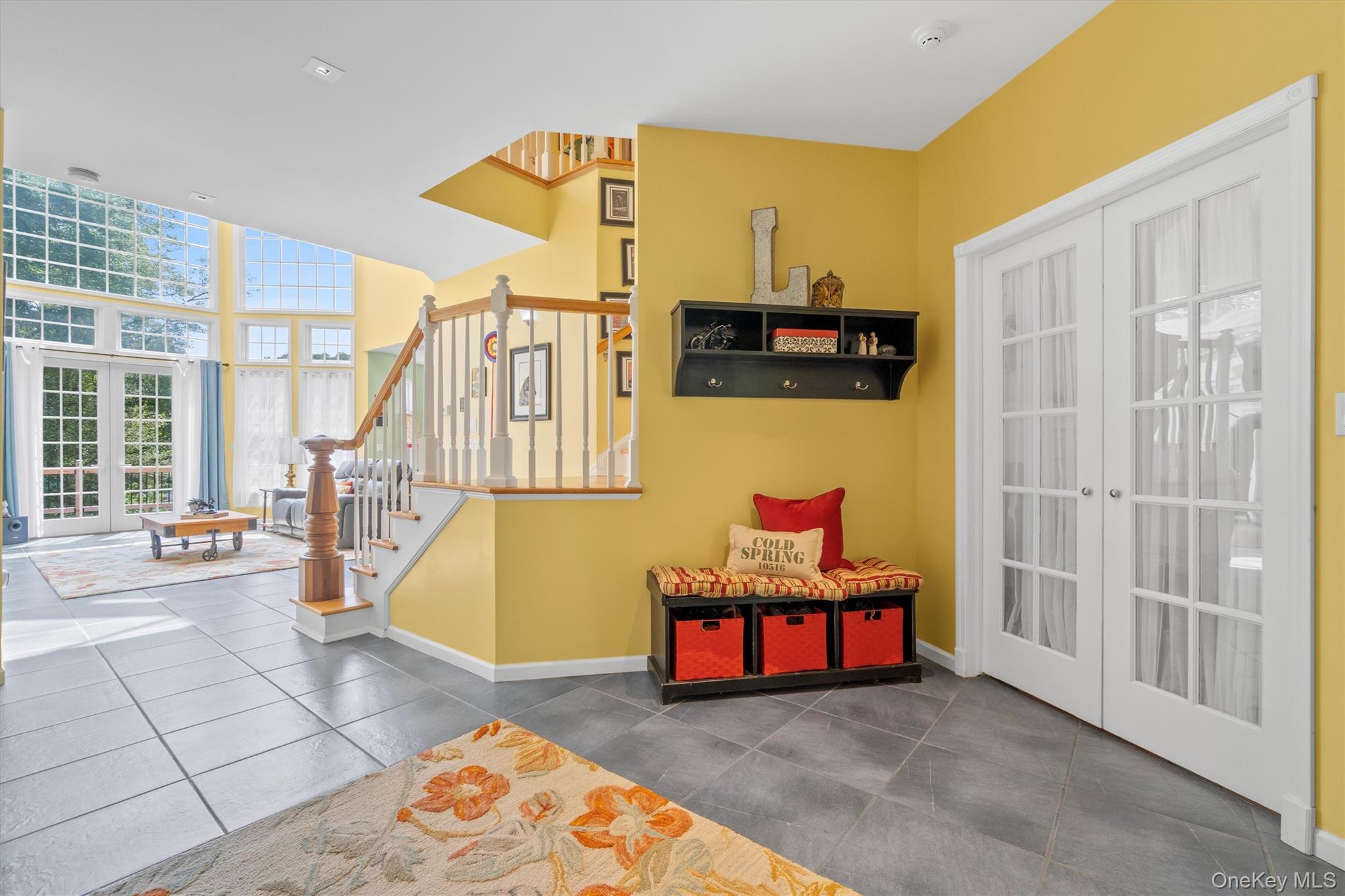 1081 East Mountain Road South Cold Spring, NY 10516 - Photo 10 of 50 Foyer with double French doors leading to dining room, now utilized as office. Porcelain flooring imported from France.