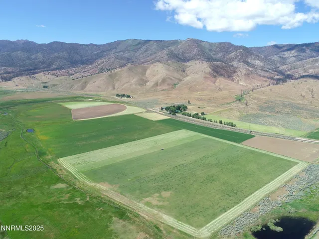 a view of a field with mountains in the background