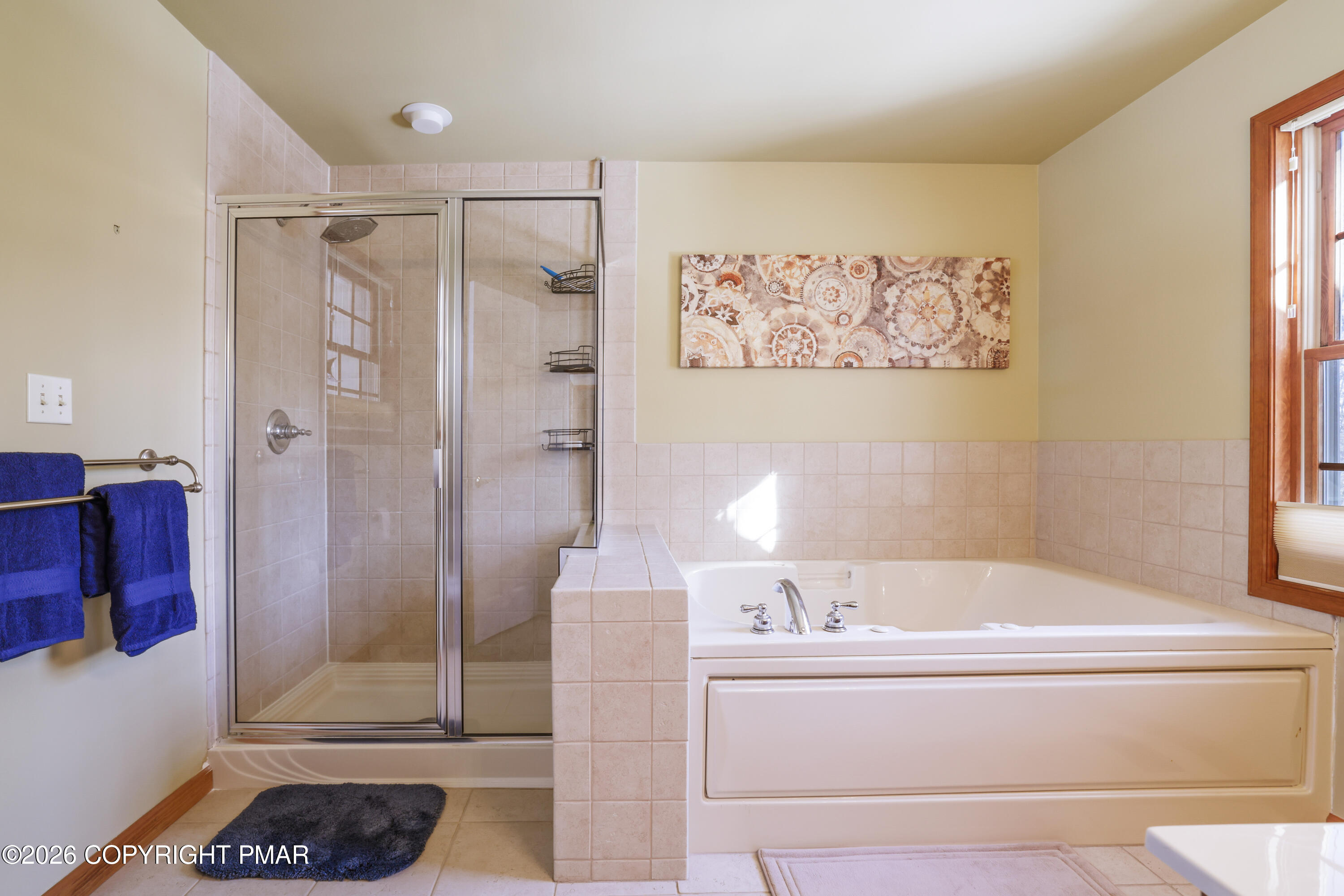 3220 Cherry Ridge Road Bushkill, PA 18324 - Photo 19 of 47 a bathroom with a shower and a bath tub