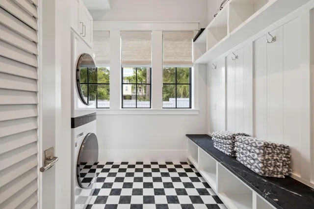 a room with windows and entryway