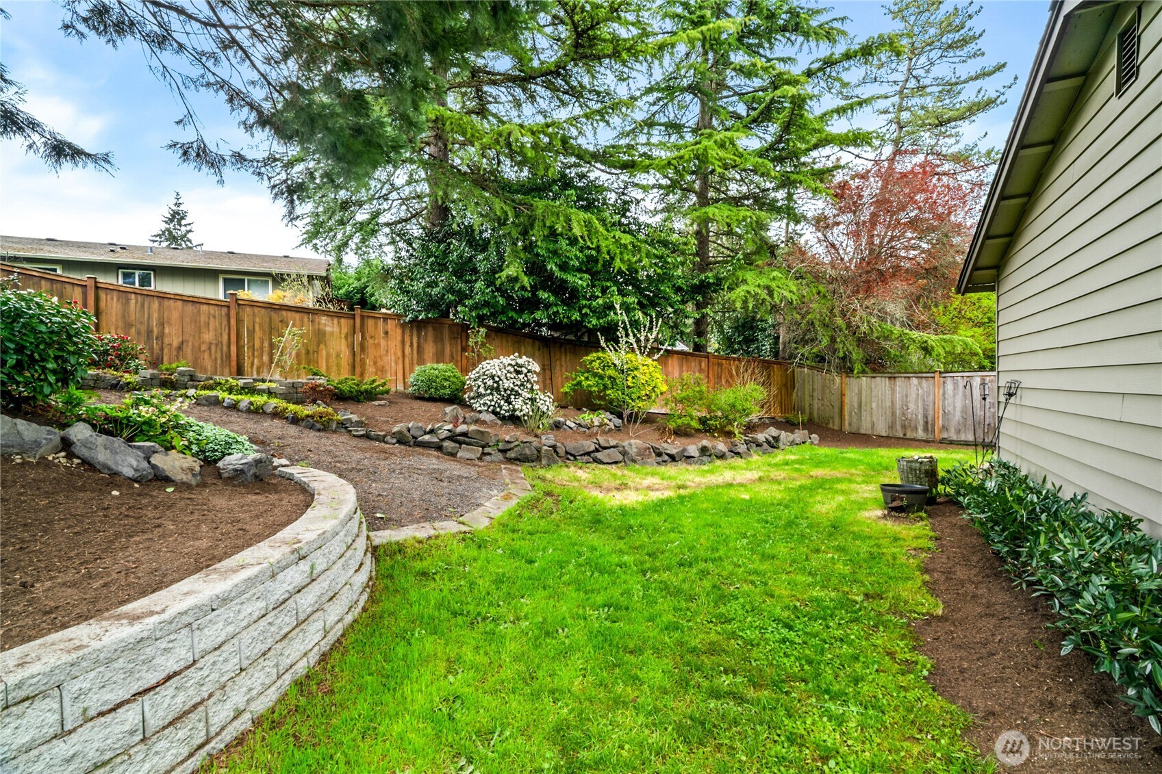 13236 Southeast 161st Place Renton, WA 98058 - Photo 36 of 38 a view of a backyard with potted plants and large tree