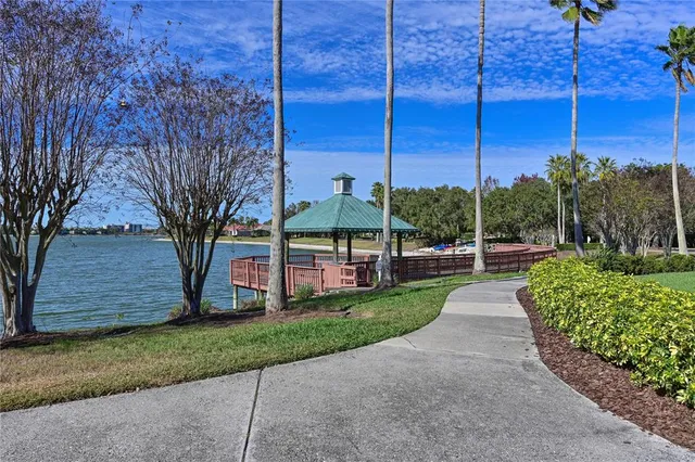 a view of a garden with a bench