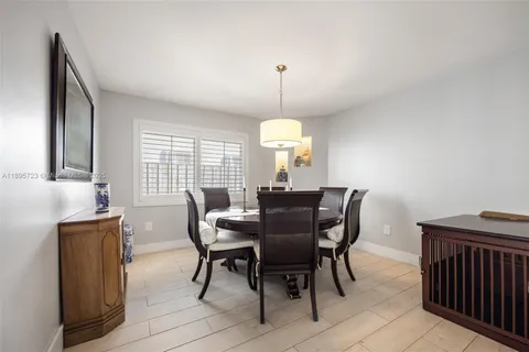 a view of a dining room with furniture and window