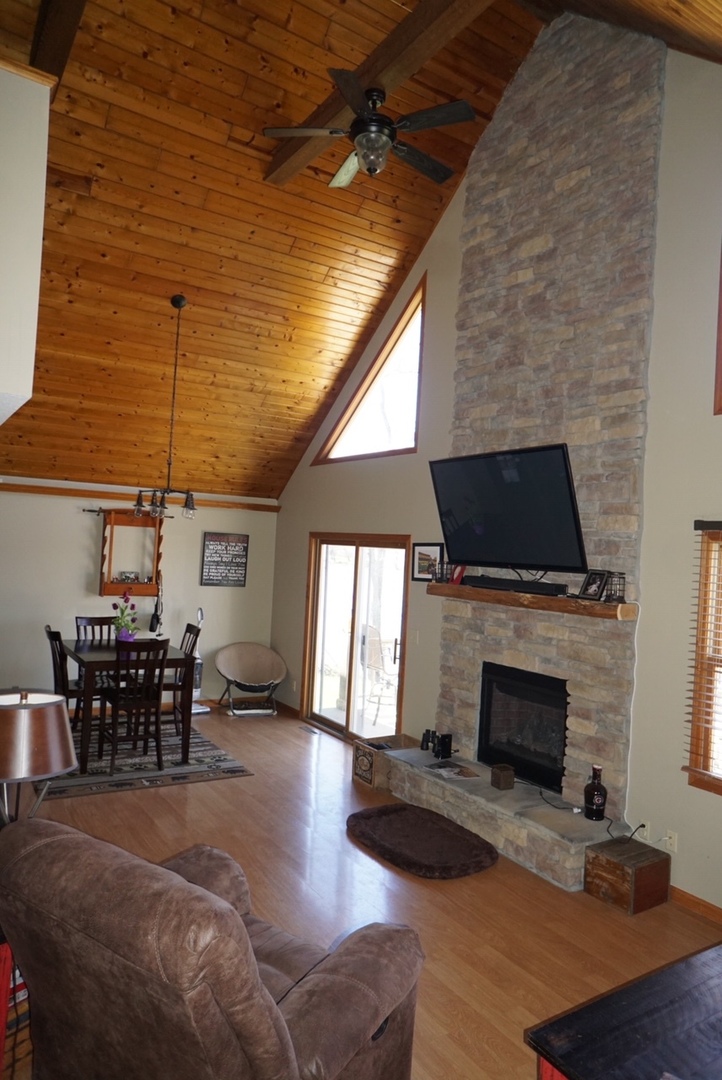 7054 South Rock Nation Road Dixon, IL 61021 - Photo 3 of 17 a living room with furniture a flat screen tv and a fireplace
