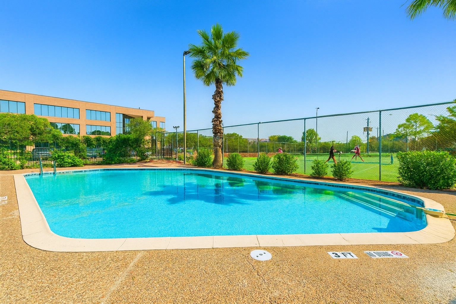 6001 Reims Road, Unit 908 Houston, TX 77036 - Photo 5 of 31 a view of a swimming pool with a garden and plants