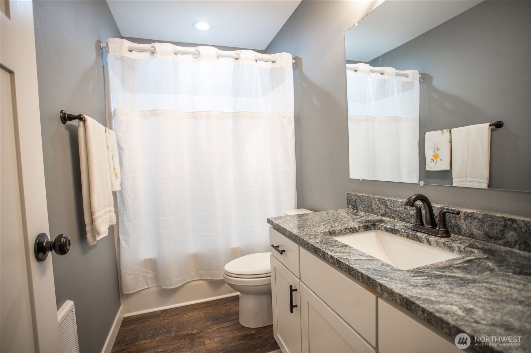 2915 Jackson Highway, Unit D Chehalis, WA 98532 - Photo 15 of 24 a bathroom with a granite countertop sink toilet and shower